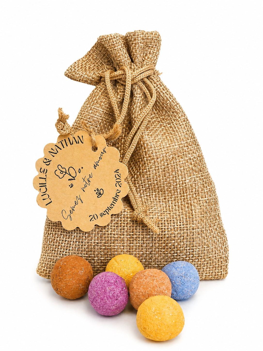 Sac en jute 10 bombes de graines (lot x3)