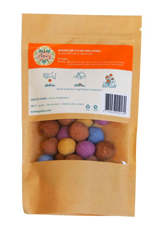 BOMBABABEILLE x25 - Bombes de graines aux fleurs multicolores