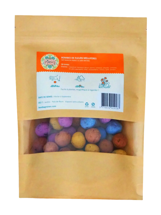 BOMBABEILLE x50 - Bombes de graines aux fleurs multicolores
